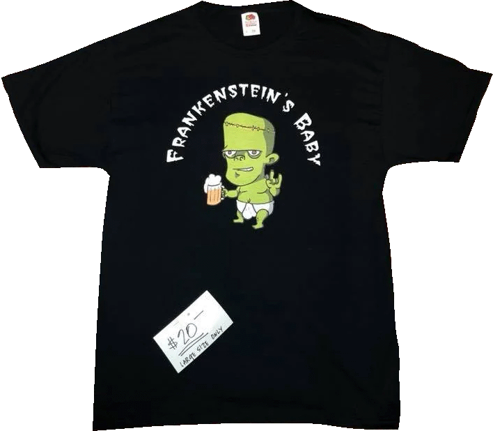T Shirt with Frankenstein's Baby mascot and logo